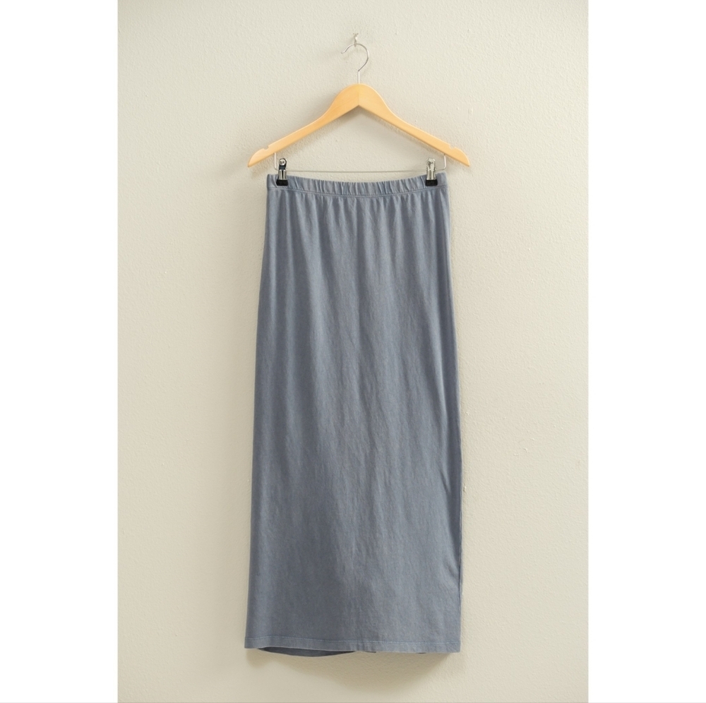 Cozy Cotton Jersey Mineral Washed Maxi Skirt with Back Slit Steele Blue